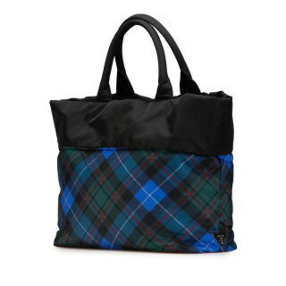 Prada triangular reversible tartan check tote Shoulder Bag black multicolor - Picture 1 of 8